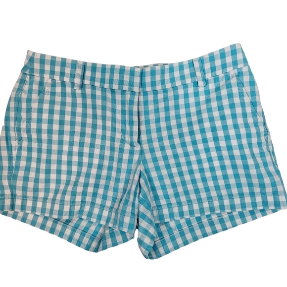 J. Crew Aqua & White Gingham‎ Chino Shorts Size 6 Women's Q35 - Picture 2 of 12